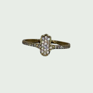 Anillo de Oro 14k Mano de Fátima con Circonias