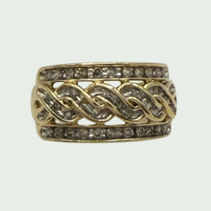 Anillo de Oro 10k con Circones y Trenzado Central