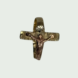 Anillo de Oro 14k con Cruz y Cristo en Relieve