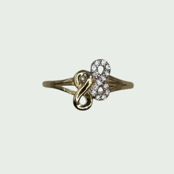 Anillo de Oro 14k con Infinito y Circones Brillantes