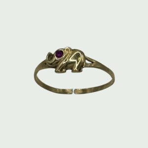 Anillo de Oro 14k con Elefante y Piedra Púrpura