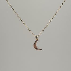 Collar de Oro 14k con Luna Creciente y Circonias