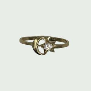 Anillo de Oro 14k con Luna, Estrella y Circonio