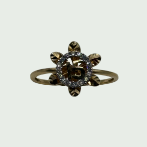 Anillo de Oro 14k con Flor y Número 15 Quinceañera